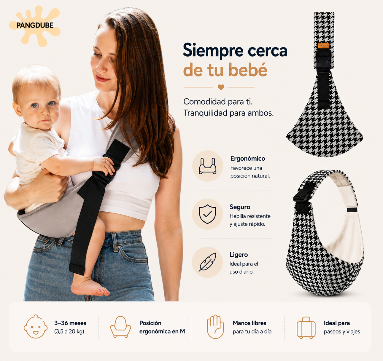 Portabebés Ergonómico Manos Libres | Bandolera para Bebé